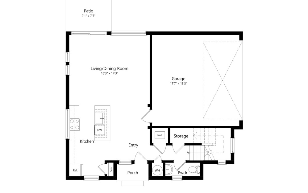 The Fillmore - Home 1 - 3 bedroom floorplan layout with 2.5 bathrooms and 1776 square feet (Level 1, 2D)