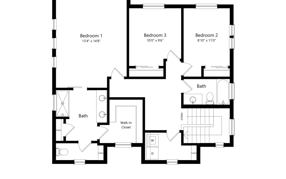 The Fillmore - Home 1 - 3 bedroom floorplan layout with 2.5 bathrooms and 1776 square feet (Level 2, 2D)