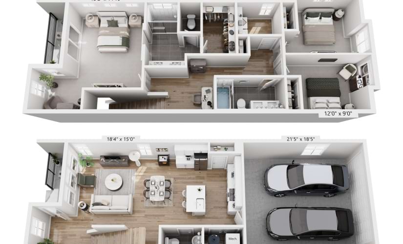 The Fillmore - Townhome 3 - 3 bedroom floorplan layout with 2.5 bathrooms and 1620 square feet