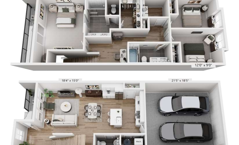 The Fillmore - Townhome 2B - 3 bedroom floorplan layout with 2.5 bathrooms and 1546 square feet