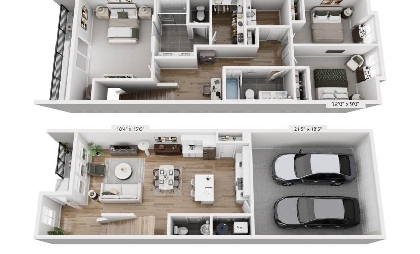 The Fillmore - Townhome 2A - 3 bedroom floorplan layout with 2.5 bathrooms and 1624 square feet